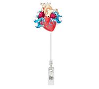 Porte-badge rétractable à clip | Motif cœur vertical - Pour infirmière, médecin, enseignant, étudiant, employé, homme et femme