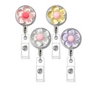 Porte-badge rétractable avec floral, clip rétractable automatique pour carte de travail de bureau, lanière facile à tirer, bobine de badge en forme de fleur en acrylique robuste