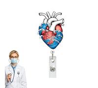 Porte-badge rétractable avec pochette verticale pour cartes avec motif cœur | Clips d'identification pour assistants, employés, étudiants, enseignants, médecins, infirmières, femmes et hommes