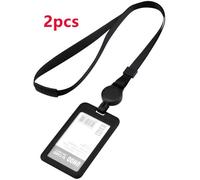 Porte Badge - Retractable - Cordon Tour de Cou - 2pcs - Noir