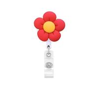 Porte-badge rétractable en forme de fleur avec clip pour carte de travail, clés, lanière pour cartes d'identité, porte-badge à motif floral (rouge)