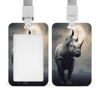 Porte-badge Rhino avec cordon, porte-carte d'identité vertical en plastique rigide, porte-étiquette coulissante, pochette de protection pour carte de travail pour infirmière, médecin, enseignant