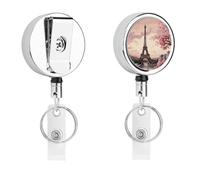 Porte-badge romantique en forme de tour de Paris rétractable en métal avec clip portable en nylon et cordon en acier inoxydable 67 cm pour carte d'identité
