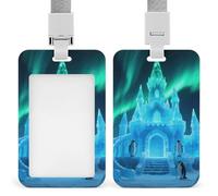 Porte-badge transparent robuste en forme de château de glace Aurora avec cordon de serrage vertical étanche - Cadeau pour enseignant, infirmière, médecin, bureau, collègues de travail