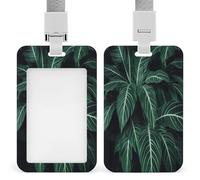 Porte-badge vert à longues feuilles avec cordon et clip - Porte-cartes vertical en plastique ABS rigide, porte-nom tendance pour bureau, entreprise et travail quotidien