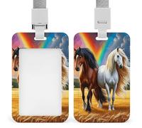 Porte-badge vertical avec cordon de protection durable pour bureau, infirmières, employés, noir et blanc, motif chevaux