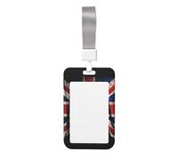 Porte-badge vertical en plastique rigide avec cordon coulissant et motif drapeau britannique sur fond noir pour le travail, le bureau, les femmes et les hommes