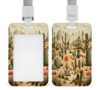 Porte-badge vertical en plastique rigide avec cordon - Motif cactus et autres motifs - Pour infirmière, médecin, enseignant, officier et cadeau