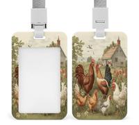 Porte-badge vertical en plastique rigide avec cordon, motif poules et la ferme, porte-badge coulissant, pochette de protection pour infirmière, médecin, enseignant, officier et cadeau
