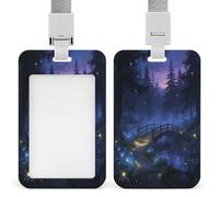Porte-badge vertical en plastique transparent à suspendre avec motif pont de luciole et forêt nocturne, porte-badge, porte-nom étanche pour infirmière, officier
