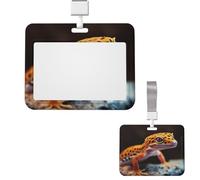 Porte-badge vertical étanche et refermable avec fenêtre transparente, motif léopard et petit gecko, pochette de protection pour cartes d'identité coulissantes, idéal pour le bureau.
