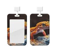 Porte-badge vertical étanche et refermable avec fenêtre transparente, motif léopard et petit gecko, pochette de protection pour cartes d'identité coulissantes, idéal pour le bureau.