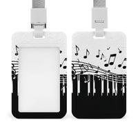 Porte-badge vertical étanche et scellable avec fenêtre transparente, motif notes de musique, noir et blanc. Pochette de protection coulissante pour cartes d'identité et cartes-clés. Idéal po