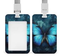 Porte-badge vertical robuste à motif papillon bleu étanche avec lanière détachable pour étiquette de nom - Cadeau pour infirmière, médecin, enseignant, bureau, femme et homme