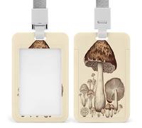 Porte-badge vintage en forme de champignons avec lanière verticale en plastique pour cartes, pochette de protection avec fenêtre transparente et clips amovibles pour étiquette nominative pour