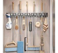 Porte-balai et balayette économe en espace avec crochets réglables - Maison, salle de bain, cuisine, jardin, buanderie, garage Organisateur mural - Solution de rangement d'outils et d'équipements, acc