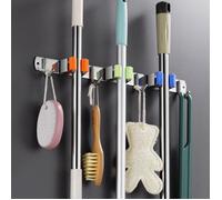 Porte Balai Mural Accroche Balai En Acier Inoxydable, Support Cintre De Rangement Pour Cuisine, Buanderie -3 Clips Et 4 Crochets