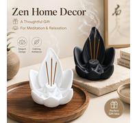 Porte-bâton d'encens Lotus, plateau à cendres d'encens minimaliste Zen en résine à 3 trous, brûleur d'encens floral élégant, convient pour la méditation, le yoga, le spa, la décoration d'aromathérapie