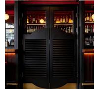Porte Battante Intérieure à Lamelles 70cm 102cm 150cm 160cm, Porte de Séparation en Bois avec Charnières 180°, Portes Saloon Facile à Installer pour Couloir Maison(Black,97x100 cm (WxH))