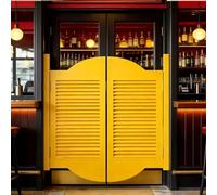 Porte Battante Intérieure à Lamelles 70cm 102cm 150cm 160cm, Porte de Séparation en Bois avec Charnières 180°, Portes Saloon Facile à Installer pour Couloir Maison(Yellow,112x100 cm (WxH))