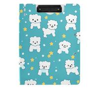 Porte-bloc avec rangement - Motif chien et étoile blanche - Format A4 - Deux clips métalliques - Porte-stylo - Avec couverture