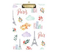 Porte-bloc en acrylique aquarelle Paris pastel artistique mignon porte-bloc décoratif de taille lettre pour enseignant, étudiant, avocat, infirmière, clip doré à profil bas