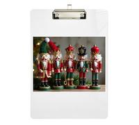 Porte-bloc en acrylique mignon motif casse-noisette de Noël - Format A4 - Taille standard - Pour femmes, hommes, enseignants, infirmières, clip doré - Languette de suspension rétractable