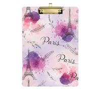 Porte-bloc en acrylique rétro Paris floral pastel mignon porte-bloc pour enseignants, infirmières, avocats, bureaux de médecin, 31,8 x 22,9 cm avec clip doré
