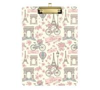 Porte-bloc en acrylique rose Paris vintage pour enseignant, étudiant, avocat, infirmière, porte-bloc de taille lettre, profil bas, clip doré, languette rétractable à suspendre