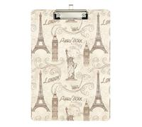 Porte-bloc en acrylique vintage Londres Paris beige mignon porte-bloc de voyage pour étudiants, femmes, homme, clip argenté à profil bas, languette de suspension rétractable