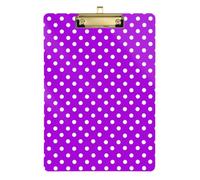 Porte-bloc en acrylique violet à pois - Format A4 - Taille standard - Fournitures de bureau - 31,8 x 22,9 cm - Clip doré