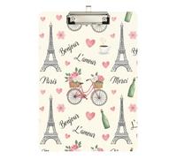 Porte-bloc Paris vintage à fleurs mignonnes pour femmes, hommes, enseignants, infirmières, carton au design chic, porte-bloc à pince à pince à pince argentée rétractable