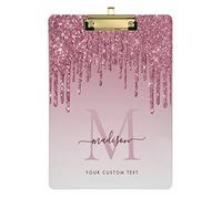 Porte-bloc personnalisable A4 de taille standard rose à paillettes avec clip en métal discret pour bureau, salle de ole 22,9 x 31,8 cm