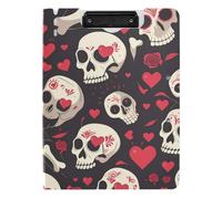 Porte-bloc pliable en forme de tête de mort et cœur pour la Saint-Valentin A4 avec porte-documents et deux clips en métal pour soins infirmiers avec housse