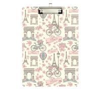 Porte-bloc vintage en acrylique avec motif de Paris - Format A4 - Taille standard avec clip en métal discret - Pour enseignants, étudiants, infirmières