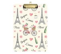 Porte-bloc vintage en acrylique avec motif floral Paris - Format A4 - Format standard - Avec clip en métal discret - Pour homme et femme - Fournitures de bureau