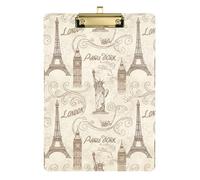 Porte-bloc vintage London Paris beige en acrylique - Porte-bloc tendance - Design chic - Avec clip en métal discret - Pour étudiants, femmes, hommes