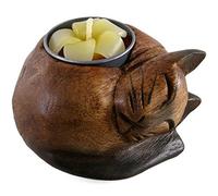 Porte-Bougie en Bois en Forme de Chat en Boule Multicolore