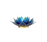 Porte Bougie Fleur de Lotus Bleu violet bord or en Coquilles de Capiz et métal