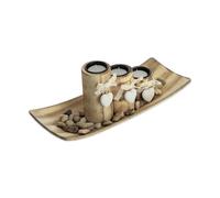 Porte-bougies En Lot Avec Plateau Et Pierres, 34 Cm De Longueur, 3 Bougeoirs, Décoration Table sélon, Marron - Relaxdays