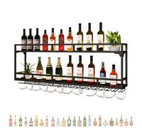 Porte Bouteille Casier à Bouteilles Mural avec Lumière Range Bouteille Etagere Murale Meuble Bar avec Support Verre a Pied Suspendu pour Comptoir de Bar Salon Cuisine Cave(Nero,80*25*54cm)