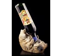 Porte-Bouteille Chien Carlin - Figurine Chien Peinte à la Main Cadeau