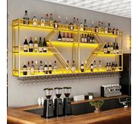 Porte Bouteille Grand Support à vin en métal, unité de Bar Flottante en Forme de Losange Tendance Moderne, étagères de Rangement pour vin pour décoration de Maison (Or, 3 Niveles - 200 cm)