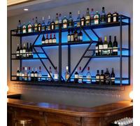 Porte Bouteille Grand Support à vin en métal, unité de Bar Flottante en Forme de Losange Tendance Moderne, étagères de Rangement pour vin pour décoration de Maison (Noir, 3 Niveaux -160cm)
