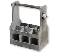Porte-bouteilles Unyqoos® en contreplaqué (gris) – pour 6 bouteilles, avec un tire-bouchon intégré, panier de transport robuste pour une utilisation à la maison et en pique-nique