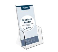 Porte-brochure 1/3 A4 DL comptoir, polystyrène transparent, porte-flyers | Format portrait 99 x 210 mm, face inclinée, bords arrondis, pose sans fixation, pour dépliants trois volets et menus