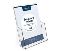 Porte-brochure A5 comptoir, polystyrène transparent, présentoir à dépliants | Profondeur 34 mm, env. 30-40 exemplaires, face inclinée, bords arrondis, 148 x 210 mm, pour accueil et bureau