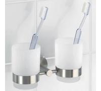 WENKO Porte-Brosse à Dents Mural Duo Bosio | Support Brosse à Dents INOX élégant | Accessoires Salle de Bain en Acier Inoxydable | Dimensions 17,5 x 9,5 x 9 cm | Couleur Argent Mat