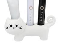 Porte-brosse à dents chat noir en céramique mignon | Lot de 2 porte-brosses à dents pour maison, vacances, hôtel, salle de bain, toilettes, lavabo, Halloween, enfants, blanc