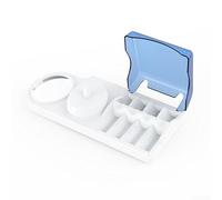 Porte-brosse à dents électrique avec couvercle - Support de rangement étanche pour 4 têtes et chargeur - Base en ABS Couvercle PC Organiseur de salle de bain Blanc Bleu 19 x 9 cm